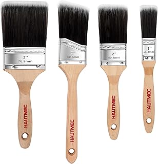 HAUTMEC 4-Pack Paint Brush Set for Acrylic Painting, Walls, Trim, Cabinets, Furniture - Professional Flat & Angled Nylon/Polyester Brushes, Holds More Paint, Streak-Free Finish HT0029