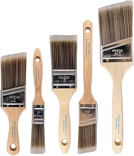 Pro Grade Paint Brushes, 5-Piece Paint Brush Set: Flat & Angle Brushes for Latex and Oil Paints, Stains, Interior & Exterior Home Improvement