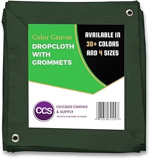 CCS Canvas Drop Cloth with Grommets – Heavy Duty Cotton Duck Cloth Tarp for Curtains, Backdrops, Painting – Washable & Reusable Floor Cover, Dust Sheet for Furniture (Olive Drab, 10x12 Ft)