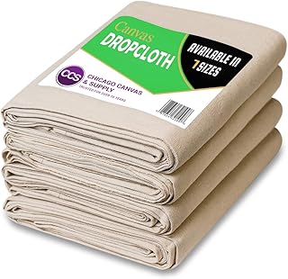 CCS Canvas Drop Cloth for Painting – Heavy Duty Cotton Duck Cloth Tarp for Curtains, Tablecloths, Backdrops – Washable & Reusable Floor Cover & Dust Sheet for Furniture (4-Pc, 9x12 Ft)