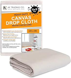 AK Trading CO. Heavy Duty Canvas Drop Cloth, Painters Drop Cloth for Furniture & Floor Protection with Sturdy Double Stitched Edges (6 ft x 9 ft)