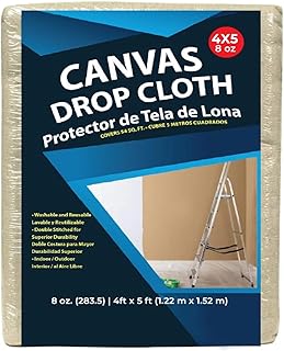 Premium Cotton Canvas Drop Cloth 8 oz, 4x5 ft – Heavy Duty Reusable Painter’s Cloth for Painting, Staining, DIY Projects, Furniture & Floor Protection, Washable Dust Sheet, Indoor & Outdoor Use