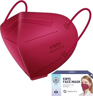 KN95 Red Face Mask 20PCS, 5-Ply Cup Dust Masks Filtration Efficiency ≥95% Individually Packaged Particulate Respirators Breathable Colour Adult Mask…