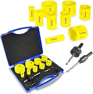 SagaSave 13-Pieces(19/22/29/35/38/44/51/57/64/MM) High Speed Drill Bits Bi-Metal Hole Saw Kit,Heavy Duty Hole Saw Set for Wood, Metal,Stainless Steel,Yellow