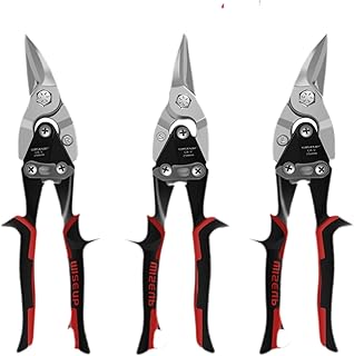 WISEUP 3 pcs 10 Inch Aviation Tin Snips for Cutting Metal Sheet Heavy Duty Straight right and Left Cut 10-inch Aviation Snips With Double Lever,Industrial CR-V Metal Cutter Sheet Metal Tools