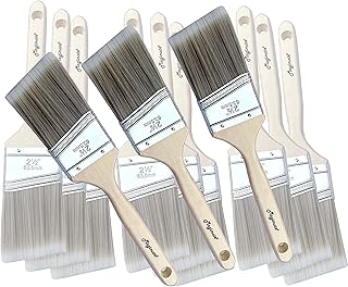 2 1/2 Inch Angled Stain Brush Bulk Pack, Wood Paint Brushes for Trimming Furniture, Baseboards, Fence and Walls – Set of 12