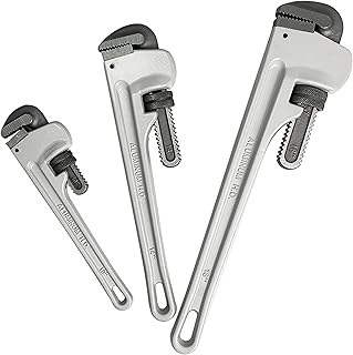 HFS(R 3-Piece Heavy Duty Aluminum Straight Pipe Wrench Set, 10", 14", 18", Adjustable Plumbing Wrench Set, Drop Forged