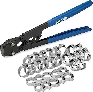 PEX Crimping Tool Kit, PEX Clamp Cinch Tool, Crimper for Stainless Steel Clamps from 3/8 inch to 1 inch With 20pcs-1/2 inch & 10pcs-3/4 inch PEX Clamps