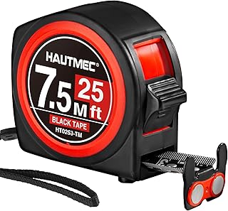 HAUTMEC Tape Measure25ft with Magnetic Hook and Dual Lock, High Carbon Steel Blade Measuring Tape with Clear Imperial Metric Scales for Construction Contractors HT0253