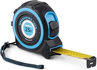Tape Measure 25FT with Fractions 1/8, Retractable Measuring Tape, Easy to Read, Rubber Protective Casing and Shock Absorbent Case for Carpenter, Surveyors, Engineers and Electricians