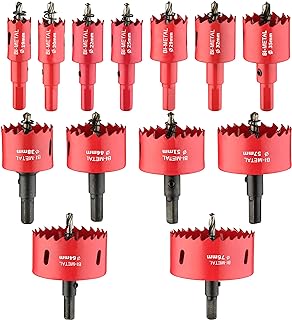 13PCS Bi-Metal Hole Saw Kit with Drill Bits, Carbide Hole Saw Set for Thin Metal and Wood, Cutting Diameter 3/4'' to 3''