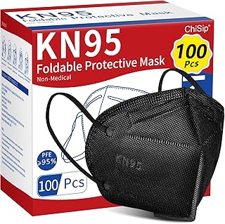 ChiSip KN95 Face Mask 100Pcs, 5 Layer Design Cup Dust Safety Masks, Breathable Protection Masks Against PM2.5 Dust for Adult, Men, Women, Black