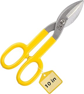 DOWELL 10” Tin Snips Metal Cutters with Flat Blade, with Comfortable Yellow Rubber Handle for DIY Handyman,Roofers, Mechanics, Homeowners