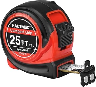 HAUTMEC Tape Measure 25ft with 1/8 Fractional Markings Dual Metric/Imperial Scale with Magnetic Hook Measuring Tape for Construction, Woodworking,Carpentry & DIY HT0282-TM