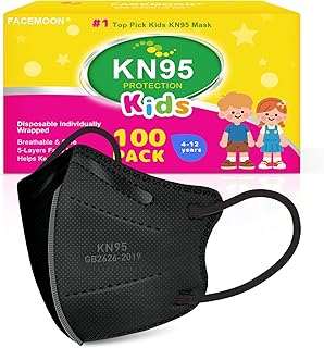 KN95 Face Mask Disposable Kids – KN95 Masks Individually Wrapped 100 Pack for Kid Age 4-12, Adjustable Ear Loops, Breathable Dust Protection, GB2626-2019 Standard, Filter Efficiency≥95%, Black