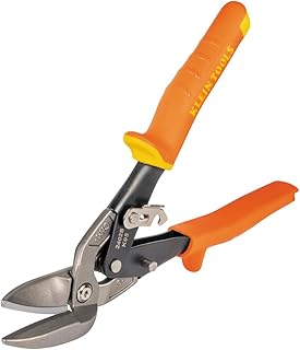 Klein Tools 2402S Straight-Cutting Offset Snips, Aviation Tin Snips with Forged Blade for Precision Sheet Metal Cutting