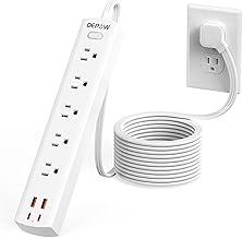 Power Strip Surge Protector with 5 AC Outlets(1625W/13A) 4 USB Ports (2 USB C), Ultra Thin Extension Cord, Low Profile Flat Plug, 1700 Joules, Wall Mount for Home Office, White,10 Ft