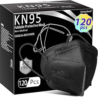 Hotodeal KN95 Face Mask 120 PCs, Black KN95 Mask, 5 Layers Cup Dust Mask, for Men, Women, Healthcare Worker, Essential Workers