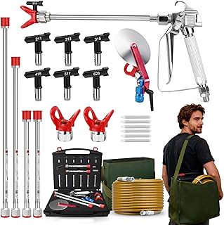 24Pcs Airless Paint Sprayer Gun Kit, 3600PSI Airless Spray Gun with 50Ft High Pressure Hose, 6Pcs Spray Tips, 4Pcs Extension Rods, 6Pcs Filters, Guide Tool & Tip Guard & Storage Case