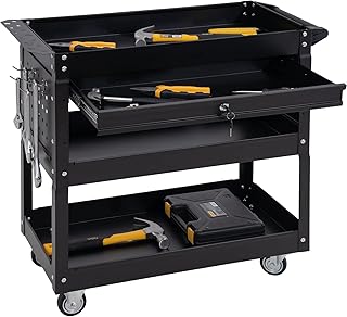 SUN & SUMMER Tool Chest with Wheels, Rolling 3-Tier Tool Cart with Wheels 330 LBS Capacity Heavy Duty Utility Industrial Service Cart with Locking System Drawer for Garage, Warehouse & Repair Shop