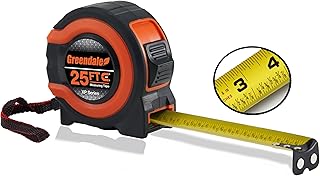 Greendale - 25 ft Tape Measures - Easy to Read Fractions to 1/8th inch - Magnetic Tip - Thumb and Quick Lock - Autowind - Belt Clip - Red/Orange (1, 25ft - Orange-Red)
