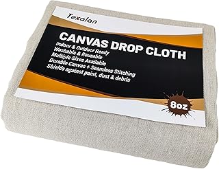 TEXALAN(R Canvas Drop Cloth Cotton for Floor & Furniture Protection Washable & Reusable Canvas Tarp 6ft x 9ft 8oz