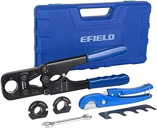 EFIELD PEX Crimping Tool Kit :1/2 Inch, 3/4 Inch and 1 Inch For Pex Copper Crimp Rings, With PEX Pipe Cutter, Go-no-go Gauge, Meets ASTM F1807 Standard (3 Dies),(TOOL042)