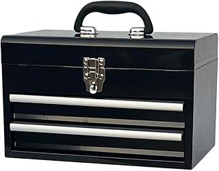 Workington Portable Metal Tool Chest with 2 Drawers, 14" 2-Drawer Tool Chest Cabinet with Ball Bearing Drawer Slides, Steel Tool Storage Box Organizer 4202 Black