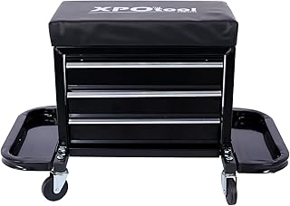 3-Drawer Rolling Tool Chest with Tool Trays - 350lbs Max Weight Capacity Garage Glider Rolling Seat with Wheels, Heavy Duty