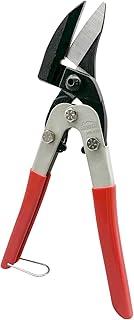Tin Snips, 10 Inch Aviation Snips, Left Cut, Heavy Duty Sheet Metal Cutter with Safety Lock and Non-slip Handle, CR-V Steel Sharp Teeth, Metal Shears Scissors for Cutting Metal Sheet