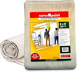 Canvas Drop Cloth by coverNpaint 6X9(1.83X2.74 m CutSize) Pack of 1 Reusable Drop Cloth, All Purpose use Canvas Painter Furniture & Floor Protection