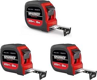 Sparkey 25ft/8M Retractable Magnetic Measure Tape — Metric Measuring Tool w/Magnetic & Dual Lock — Shock Absorbing Power Measuring Tape for Construction, Architect & Carpentry (Pack of 3)