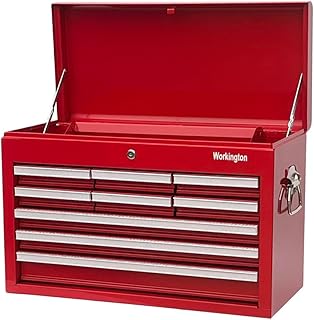 Workington Professional Industrial Portable Metal Tool Chest with 9 Drawers, 26" 9-Drawer Tool Chest Cabinet with Ball Bearing Drawer Slides, Steel Tool Storage Box Organizer 4016 Red