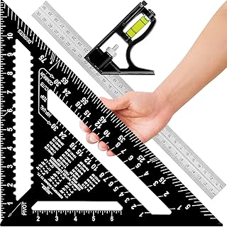 12" Advanced Rafter Square and Combination Triangle Square Set, 12 Inch Imperial Carpenter Square,Woodworking Framing Square, Ruler Protractor Layout Tool