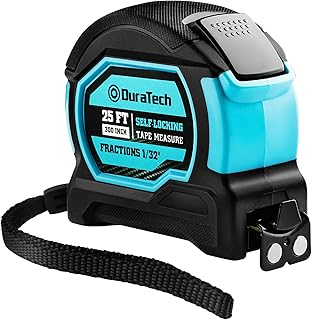 DURATECH 25FT Auto-Lock Tape Measure, Easy Read Magnetic Measuring Tape with Fractions 1/8″, Double Sided Measurement Tape with Minimum Scale 1/32″, Magnetic Hook, and Rubber Protective Casing