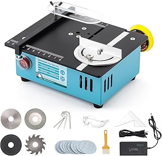 Mini Table Saw, 96W Dual Motor Control 4 Blades Set Cut Thickness 12MM 0-90° Adjust Small Table Saw for Hobby DIY Model Wood Cutting