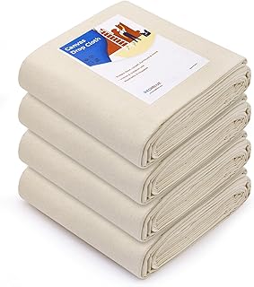 REDIBLUE Canvas Drop Cloth for Painting - Washable, Durable, Highly Absorbent Seamless Cotton Fabric, Multipurpose Protection for Floor, Carpet, Furniture, Indoor, Outdoor Use, 8oz, 4x6ft (Pack of 4)