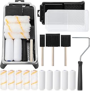 Bates- 4 Inch Paint Roller Set, 18 pcs, 1x Plastic Paint Tray, 3X Disposable Tray Liners, 1x Roller Frame, 5X Foam Covers, 5X Microfiber Covers, 3X Foam Brushes (1", 2", 3")