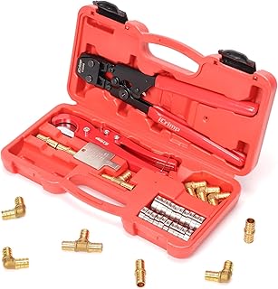 iCrimp PEX Pipe Clamp Crimping Tool Kit, Cinch Crimper Tool for Stainless Steel Clamps from 3/8-inch to 1-inch with 1/2-inch 20pcs SS PEX Clamps and 12pcs 1/2-inch Pex Fittings