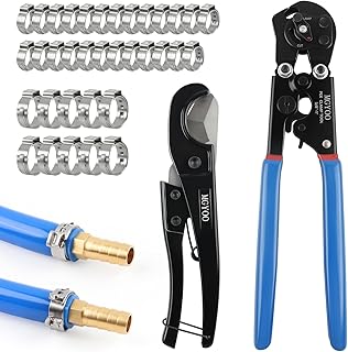 Pex Crimping Tool Kit Cinch and Remove Dual-Function Pex Crimp Tool 3/8" to 1" Pex Crimper with Pex Cutter and 35pcs 1/2" 3/4" Stainless Steel Pex Clamps