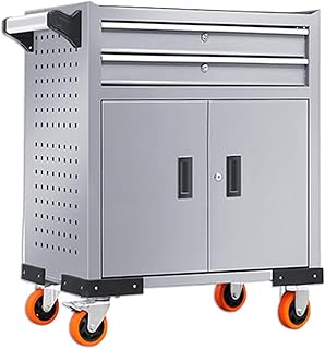 2-Drawers Garage Tool Chest,480lbs Load Capacity Tool Cabinet Heavy Duty Mechanic Rolling Tool Box,Cold-Rolled Plate with Locking Tool Cart,Gray