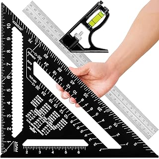 12" Advanced Rafter Square and Combination Square Set, 12 Inch Imperial Carpenter Square Woodworking Framing Square, Triangle Protractor Layout Ruler Tool