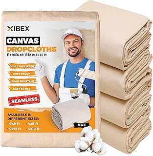 Canvas Drop Cloth for Painting (4x15) ft with Thick Texture, Sturdy Multi-Purpose Painting Drop Cloth Canvas for Curtains, Furniture & Floor Protection, Pack of 4 Drop Cloths for Painting Canva