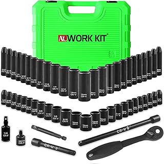 1/4" Drive Impact 56-Piece Socket Set, Standard SAE (5/32 to 9/16 inch) & Metric (4-15mm), 6 Points, CR-V, 1/4-Inch Drive Ratchet Handle, Drive Extension Bar & Impact Universal Joint with Case