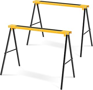 Auto Dynasty 2 Pack Saw Stand Sawhorse with Anti-Slip Surface Grip Handle Foldable design Portable Metal Max Capacity Load 220 lbs, Yellow
