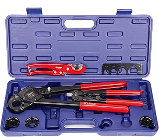 iCrimp Angle Head PEX Crimping Tool Kit for 3/8,1/2,3/4,1-inch with Copper Ring Removal Tool, Pex Pipe Cutter and Gauge, Meets ASTM F1807 Standard, Suitable for Tight Spaces