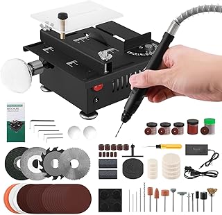 Mini Table Saw, Mini Table Saw for Crafts, Multi functional Portable Adjustable Cutting Sanding Engraving Drilling All in One Machine for Wood/PCB/Acrylic/Plastic