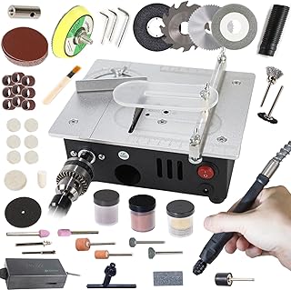 Mini Table Saw, RTOVZON Dual Motors 96W Mini Desktop Electric Saw Cutter 7.1"x5.5", Cutting+Sanding with Speed & Angle Adjust 4* Blades, Available for Wood/PCB/Acrylic