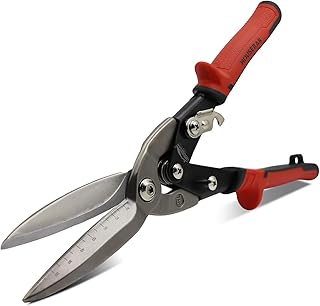 12 Inch Aviation Snips, Long Straight Cut Tin Snips, Heavy Duty CR-MO Metal Cutters with Double Lever, Scale Markings & Safety Lock, Shears Scissors for Cutting Metal Sheet