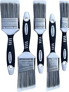 Paint Brush Set for Painting Cabinets, Small Fence Wall Stain Brushes Assortment, Smooth Synthetic Short Bristle Paintbrushes with Soft Grips – Double Thick Chip Brush Variety- Pack of 5